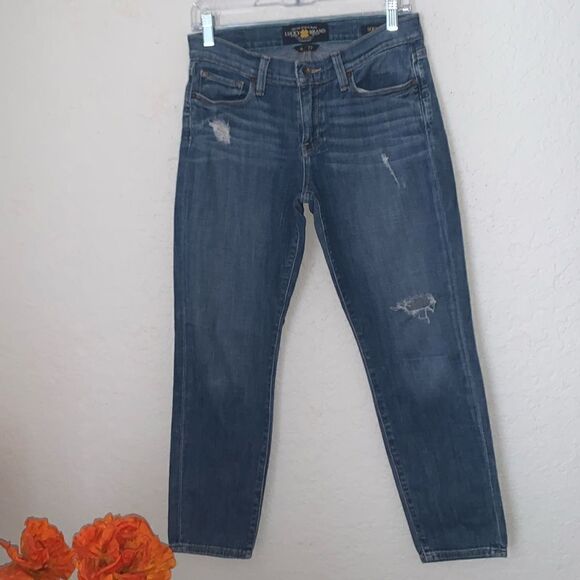 Lucky Brand Sofia Capri Distressed Dark Wash Jeans Women’s Size 4/27 - Picture 1 of 11